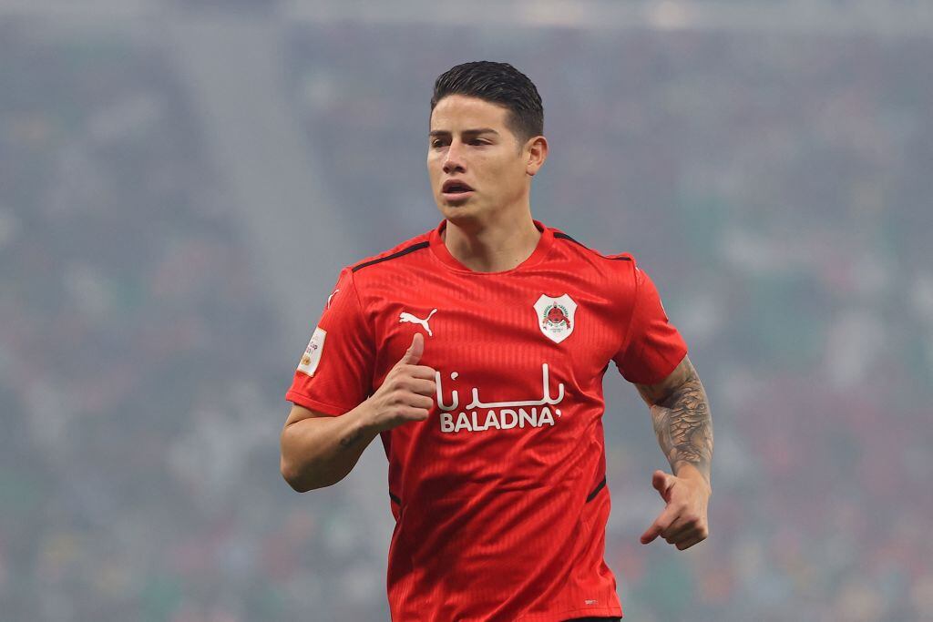 Rayyan's midfielder James Rodriguez looks on during the Amir Cup final football match between Al-Sadd and Al-Rayyan at the Al-Thumama Stadium in the capital Doha on October 22, 2021. (Photo by KARIM JAAFAR / AFP) (Photo by KARIM JAAFAR/AFP via Getty Images)