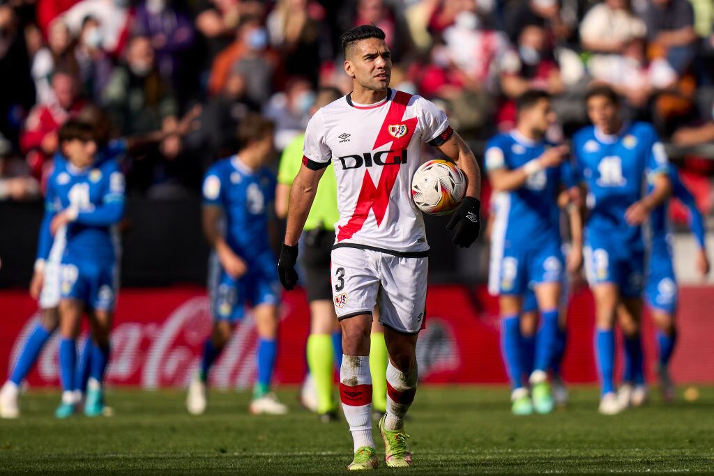 MADRID, SPAIN - JANUARY 09: Radamel Falcao of Rayo Vallecano looks on during the La Liga Santader match between Rayo Vallecano and Real Betis at Estadio de Vallecas on January 09, 2022 in Madrid, Spain (Photo by Diego Souto/Quality Sport Images/Getty Images)