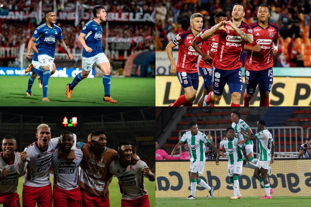 Collage Millonarios, Atlético Nacional, Independiente Medellín y América de Cali. Fotos: Colprensa y redes sociales.