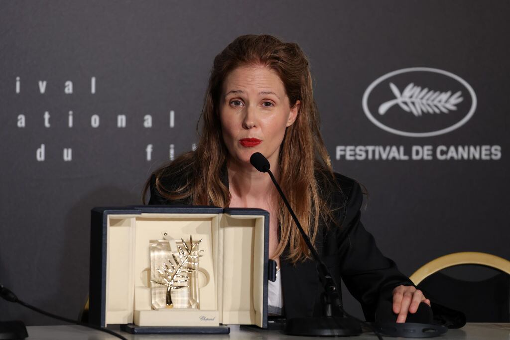 CANNES, FRANCE - MAY 27: Justine Triet, winner of The Palme D'Or Award for 'Anatomy of a Fall', attends the Palme D'Or winners press conference at the 76th annual Cannes film festival at Palais des Festivals on May 27, 2023 in Cannes, France. (Photo by Victor Boyko/Getty Images)