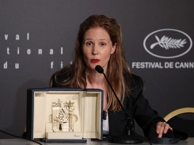 CANNES, FRANCE - MAY 27: Justine Triet, winner of The Palme D&#039;Or Award for &#039;Anatomy of a Fall&#039;, attends the Palme D&#039;Or winners press conference at the 76th annual Cannes film festival at Palais des Festivals on May 27, 2023 in Cannes, France. (Photo by Victor Boyko/Getty Images)