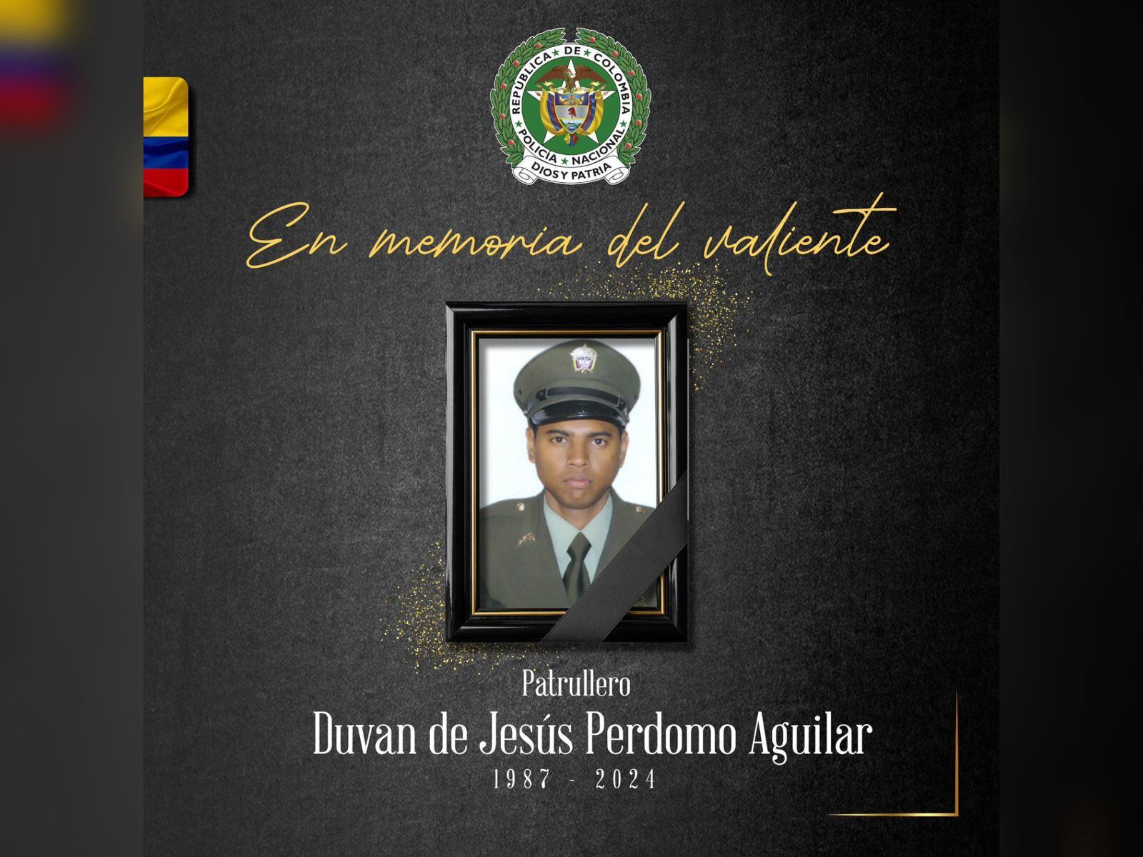 Patrullero Duván de Jesús Perdomo Aguilar. Foto: Policía Nacional.