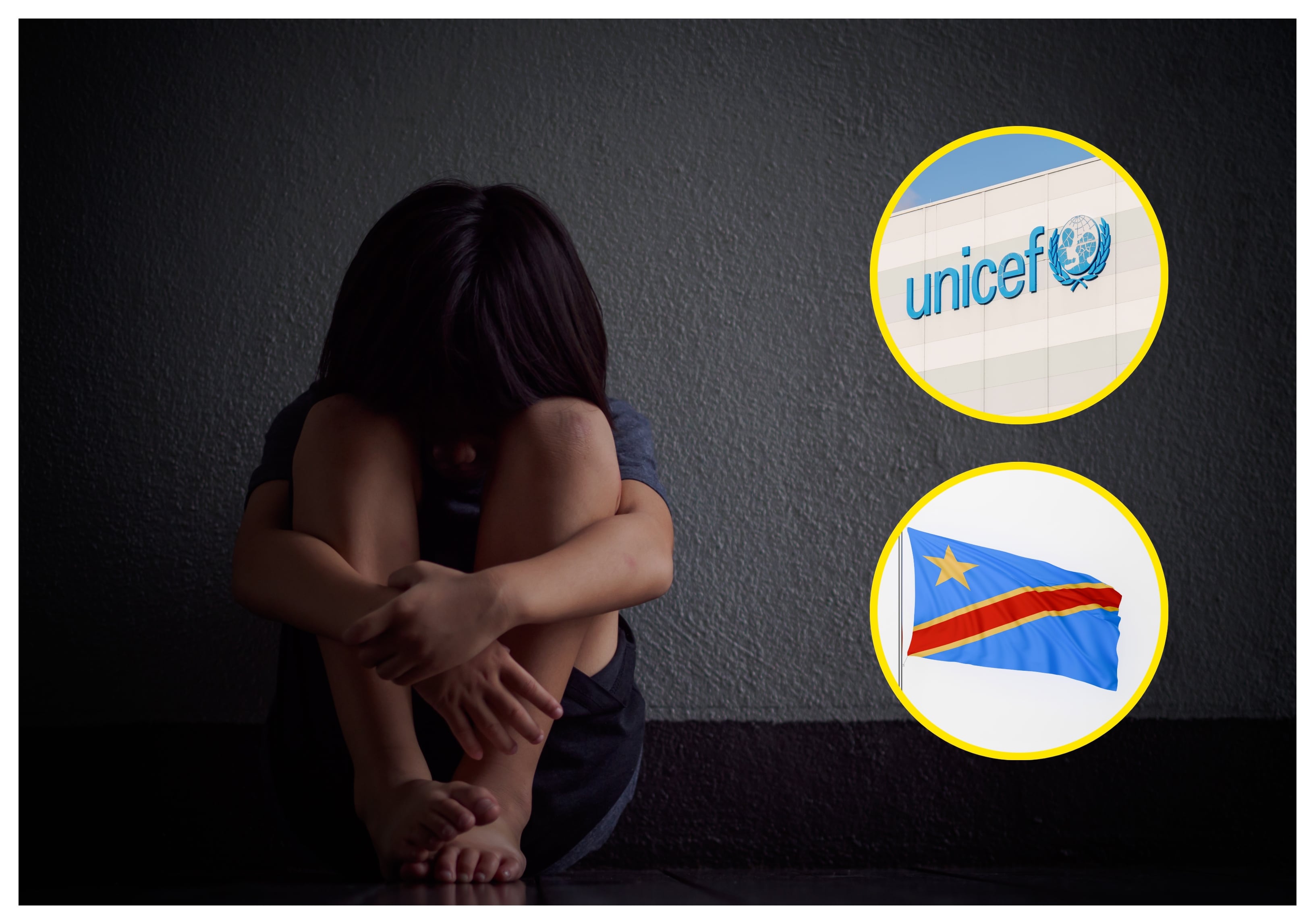 Referencia de violencia a los niños, bandera de RDC y Unicef. Foto: Getty Images.