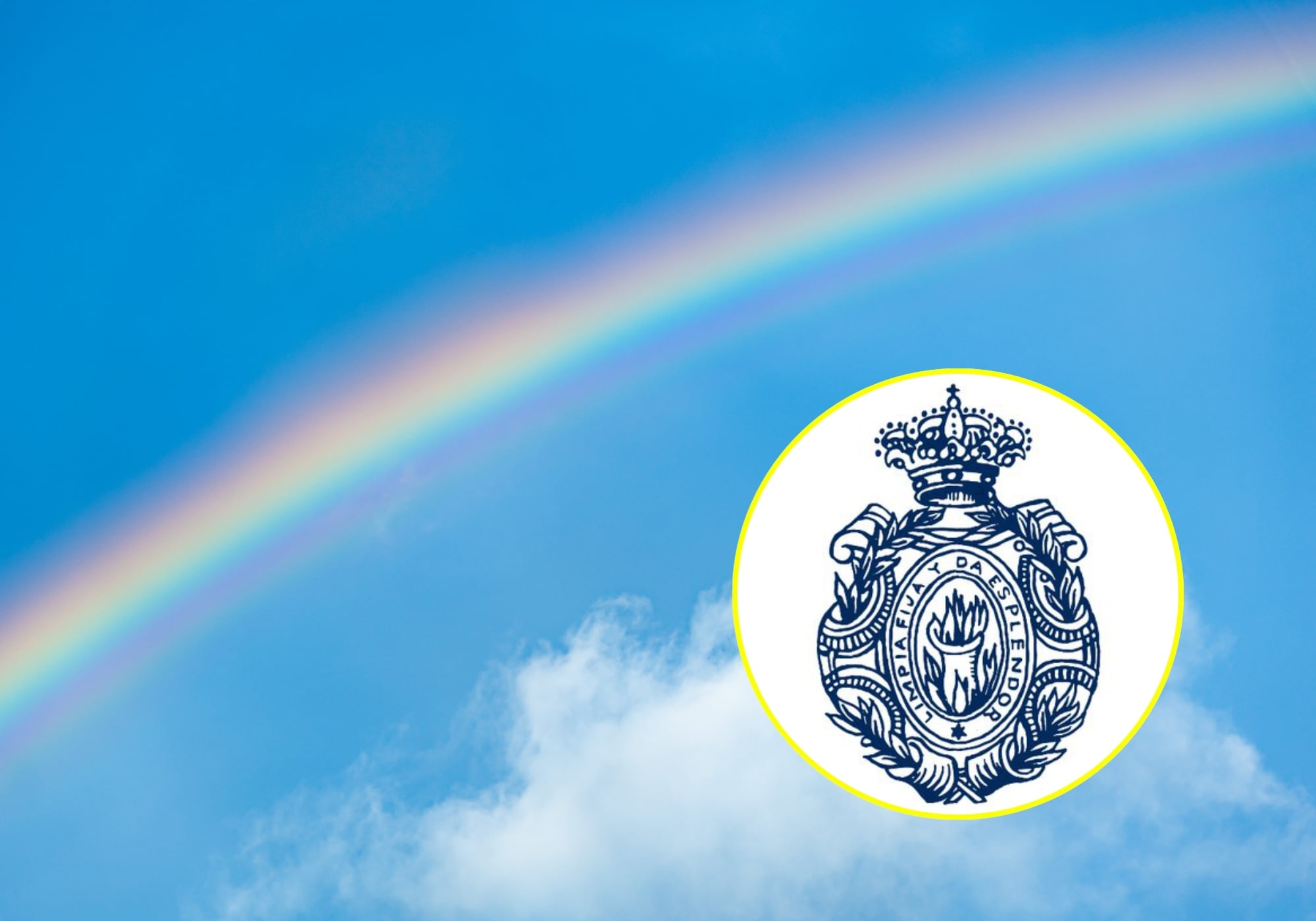 Arcoíris y logo RAE. Fotos: Gettyges y RAE