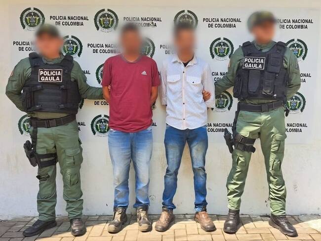 Capturan a dos presuntos extorsionistas en la zona céntrica de Montelíbano, Córdoba. Foto: prensa Policía Córdoba.