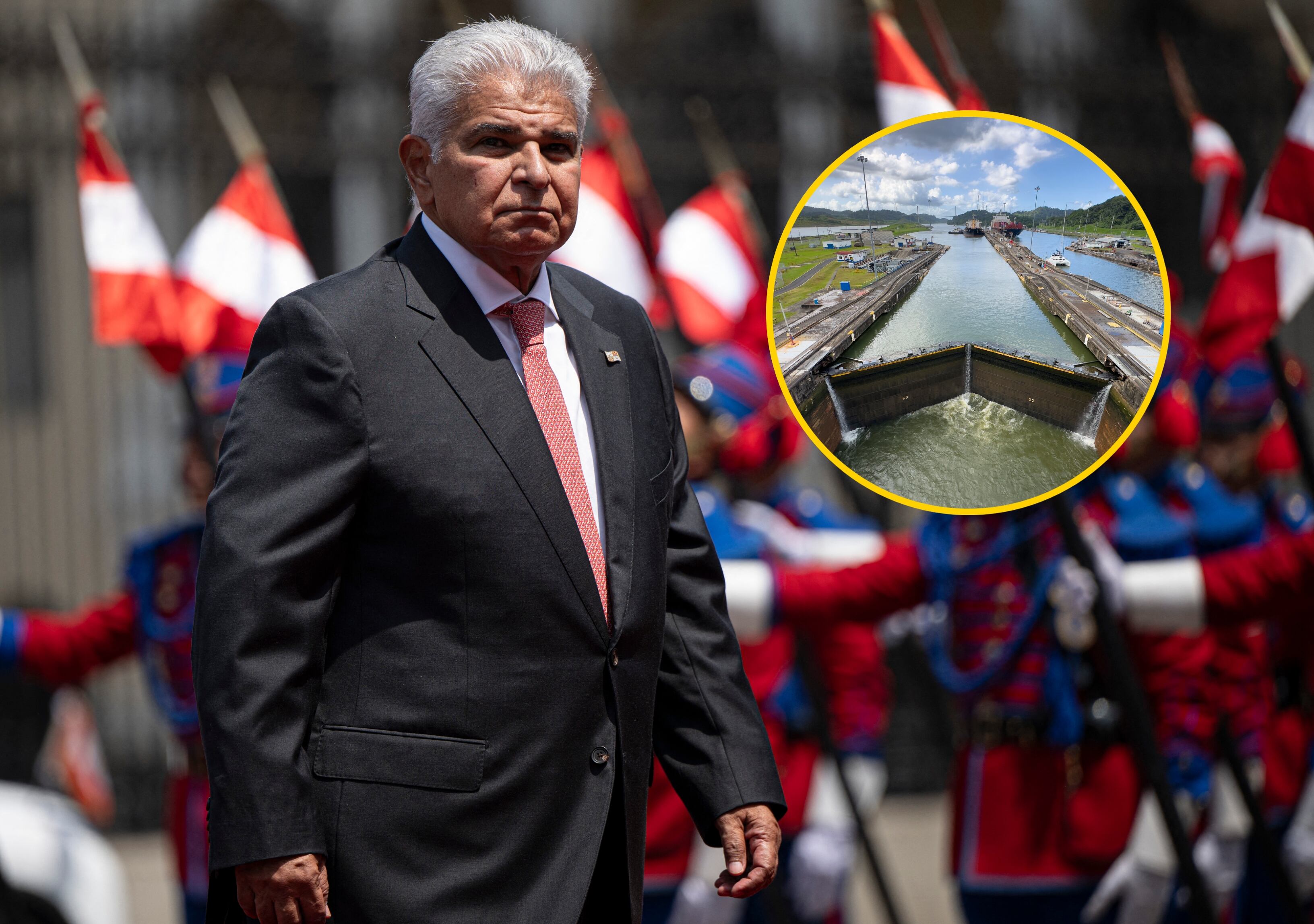 José Raúl Mulino y Canal de Panamá. Foto: ERNESTO BENAVIDES/AFP y Nico De Pasqualy Photography vía Getty Images. 