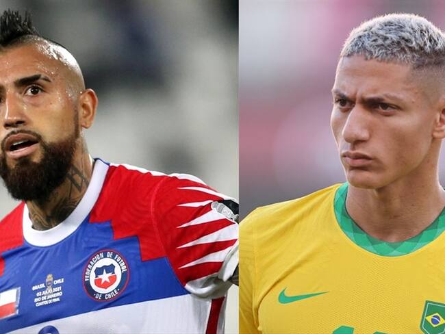 Futbolistas Arturo Vidal y Richarlison. Foto: MB Media/Getty Images / Hector Vivas - FIFA/FIFA via Getty Images