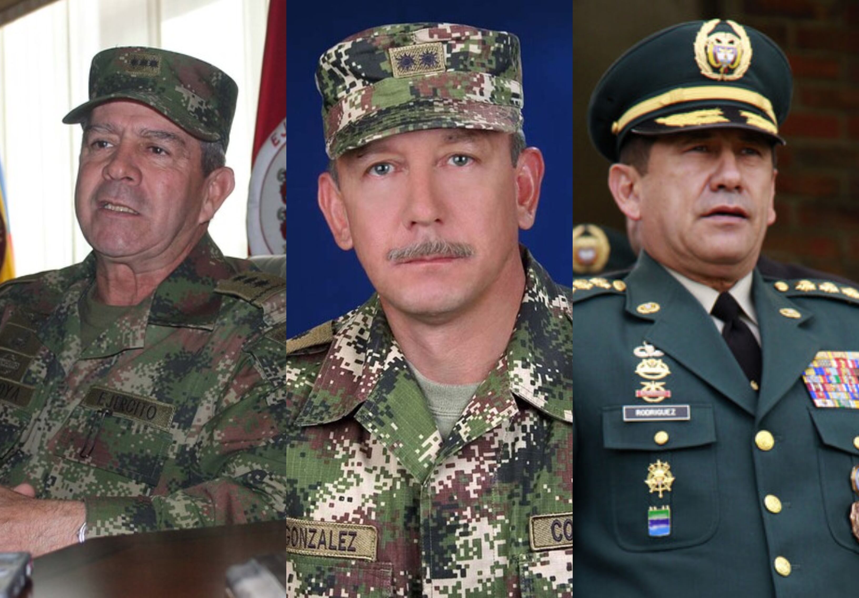 Excomandantes de Ejército Mario Montoya, Óscar González Peña y Juan Pablo Rodríguez Barragán. Foto: Colprensa.