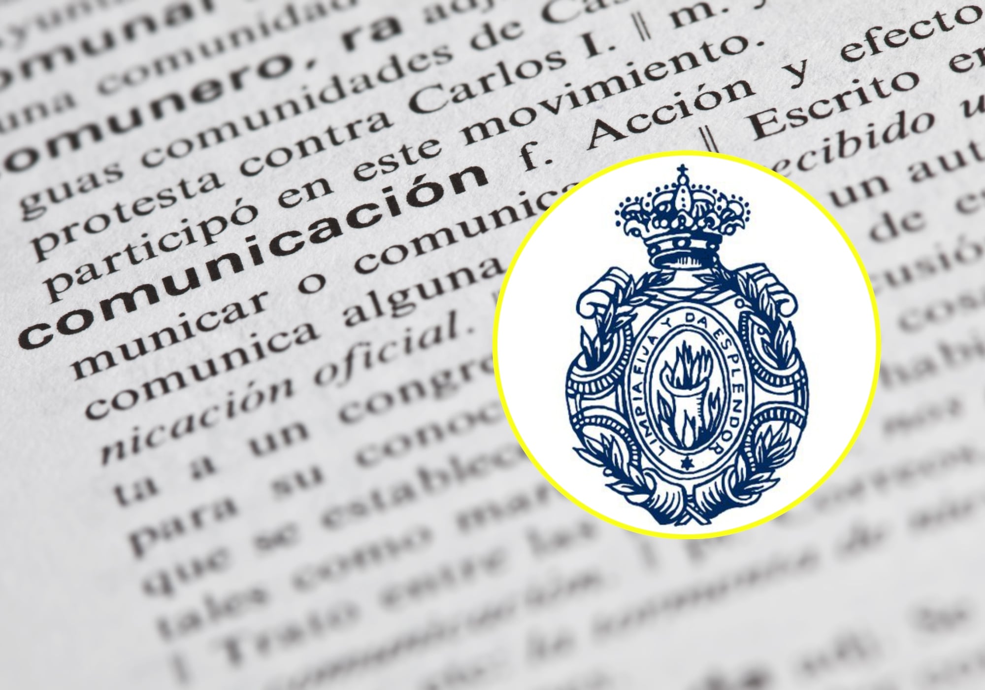 Imagen de referencia y logo de la RAE. Foto: Getty Images y RAE