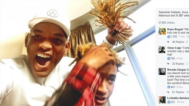 Will Smith le corta las rastas a su hijo Jaden. Foto: Bang Media.