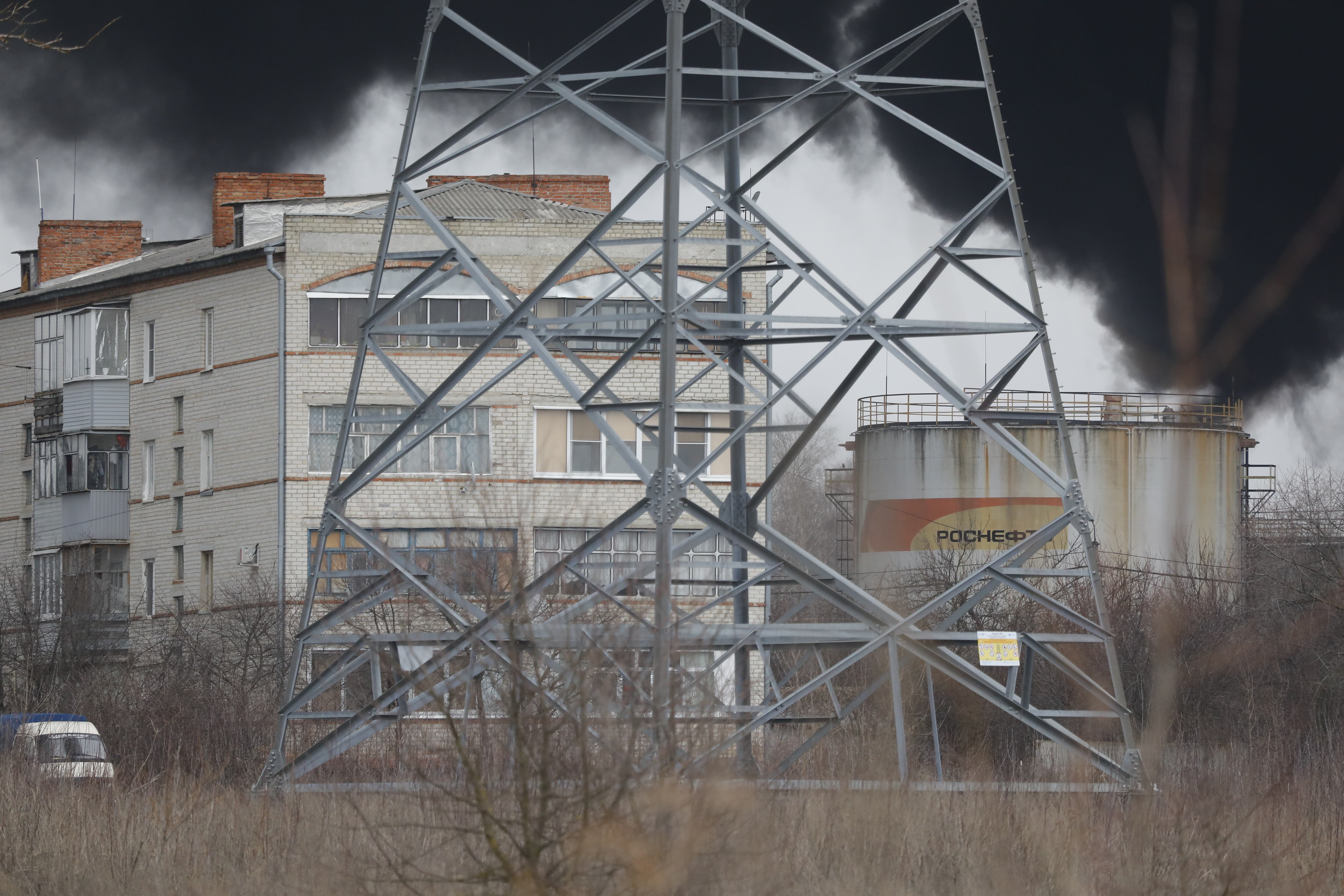 BELGOROD, RUSSIA - APRIL 1 : An image of damage after Regional Governor Vyacheslav Gladkov says that helicopters of the Ukrainian Army hit the oil refinery in Belgorod, Russia on April 1, 2022. (Photo by Stringer/Anadolu Agency via Getty Images)