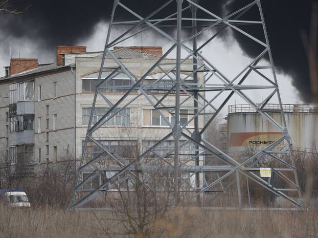 BELGOROD, RUSSIA - APRIL 1 : An image of damage after Regional Governor Vyacheslav Gladkov says that helicopters of the Ukrainian Army hit the oil refinery in Belgorod, Russia on April 1, 2022. (Photo by Stringer/Anadolu Agency via Getty Images)