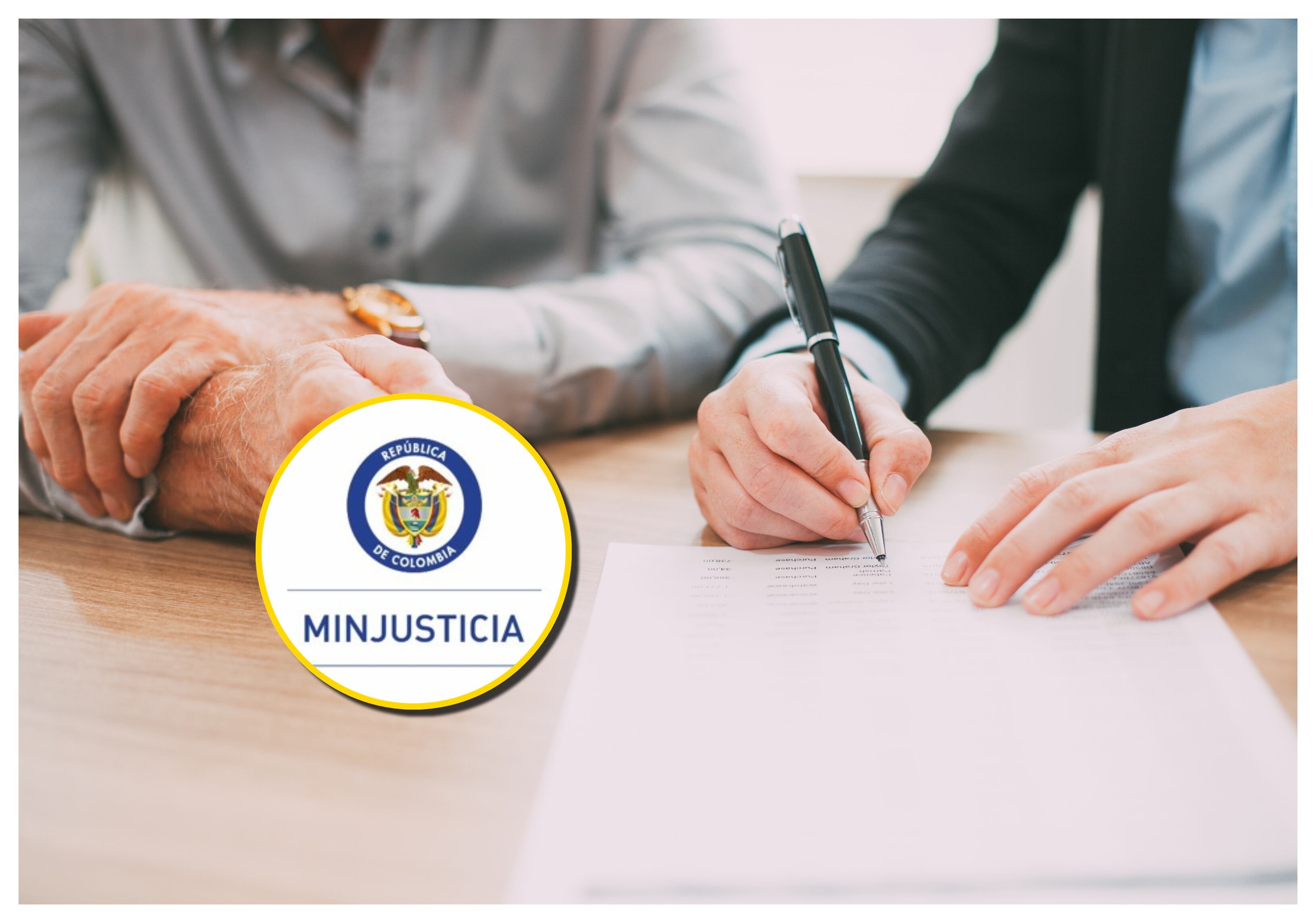 Referencia de petición y logo de MinJusticia. Foto: MangoStar_Studio vía Getty Images y Ministerio de Justicia. 