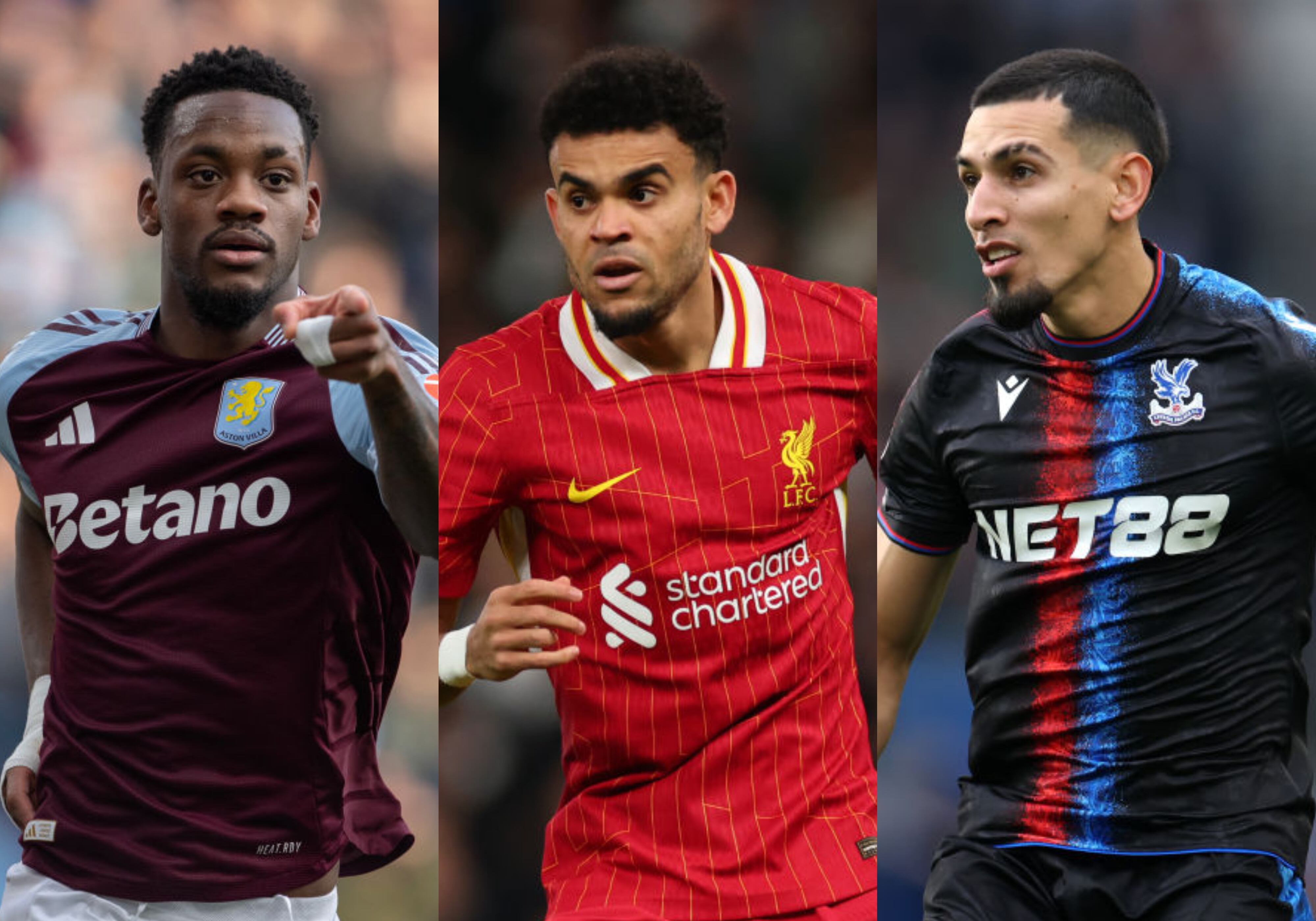 Jhon Jader Durán, Luis Díaz y Daniel Muñoz. Foto: (Photo by Joe Prior/Visionhaus via Getty Images) / (Photo by Marc Atkins/Getty Images) / (Photo by Alex Pantling/Getty Images)