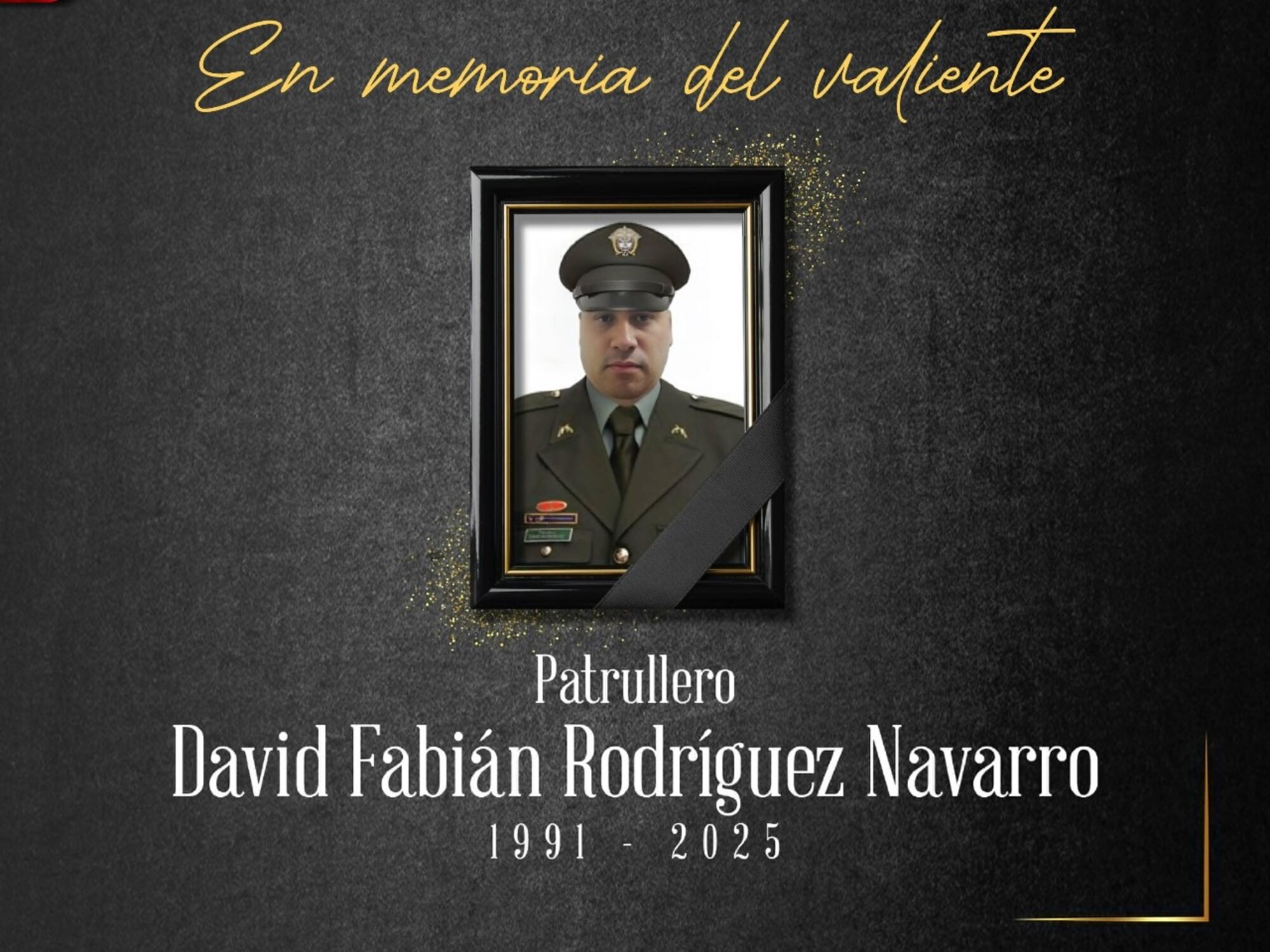 David Fabián Rodríguez Navarro, patrullero de la Policía asesinado en Cajibío, Cauca. Foto: suministrada.