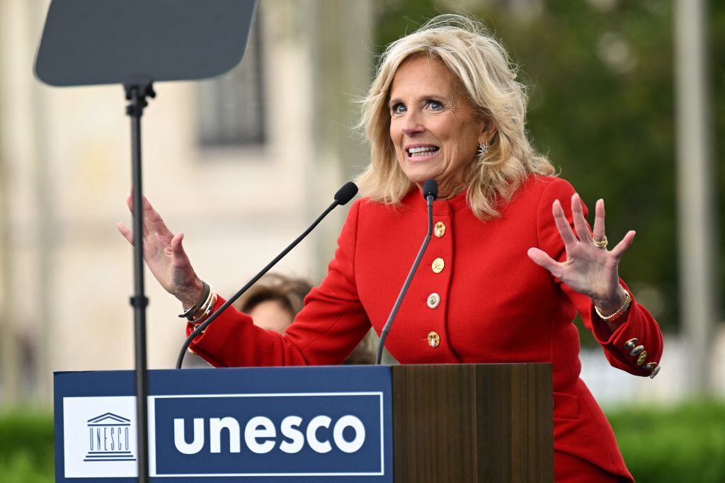 Primera dama de Estados Unidos, Jill Biden. Foto: BERTRAND GUAY/POOL/AFP via Getty Images.