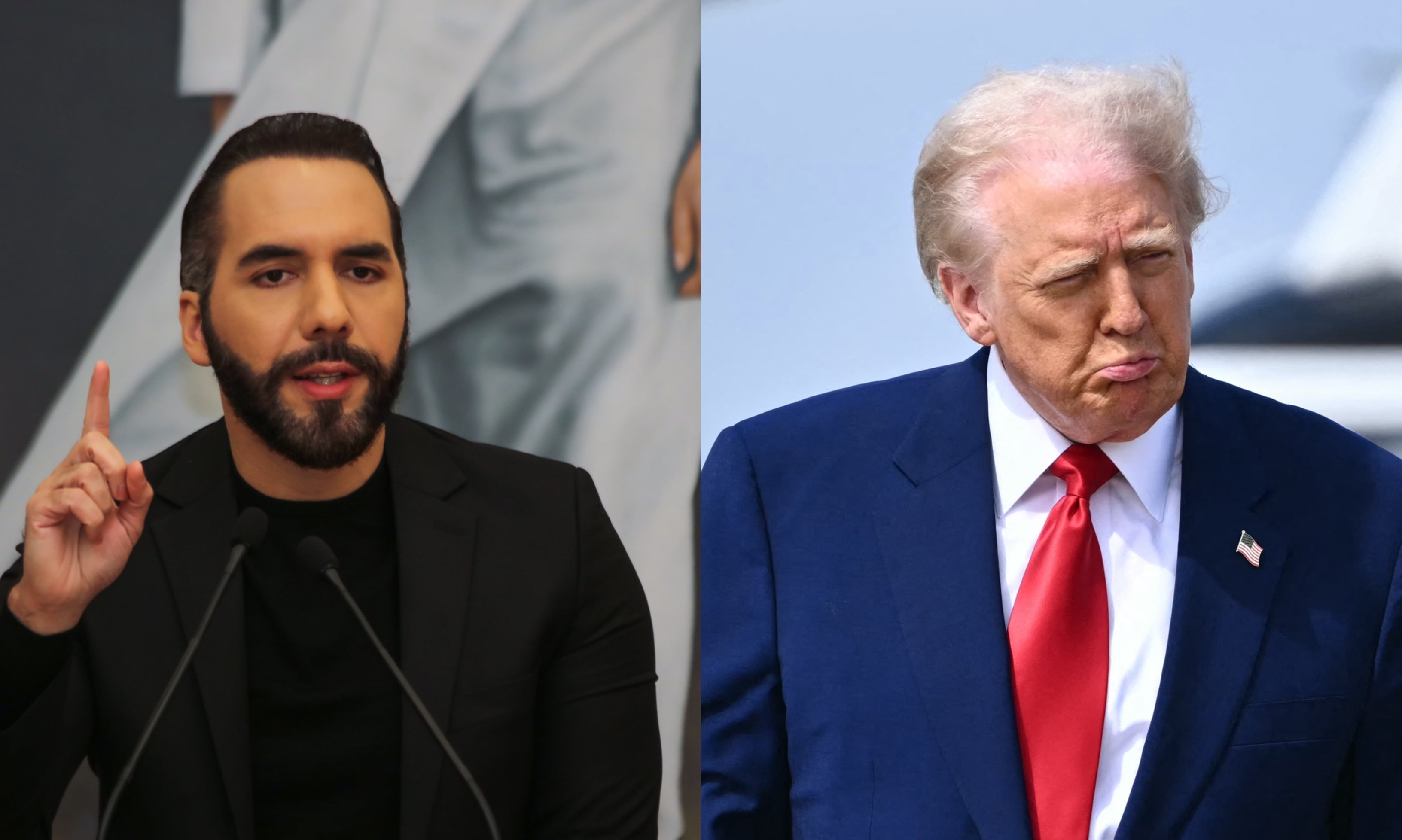Presidente de El Salvador, Nayib Bukele. FOTO: Alex Peña/Getty Images. Presidente estadounidense, Donald Trump. FOTO: MANDEL NGAN/AFP /Getty Images