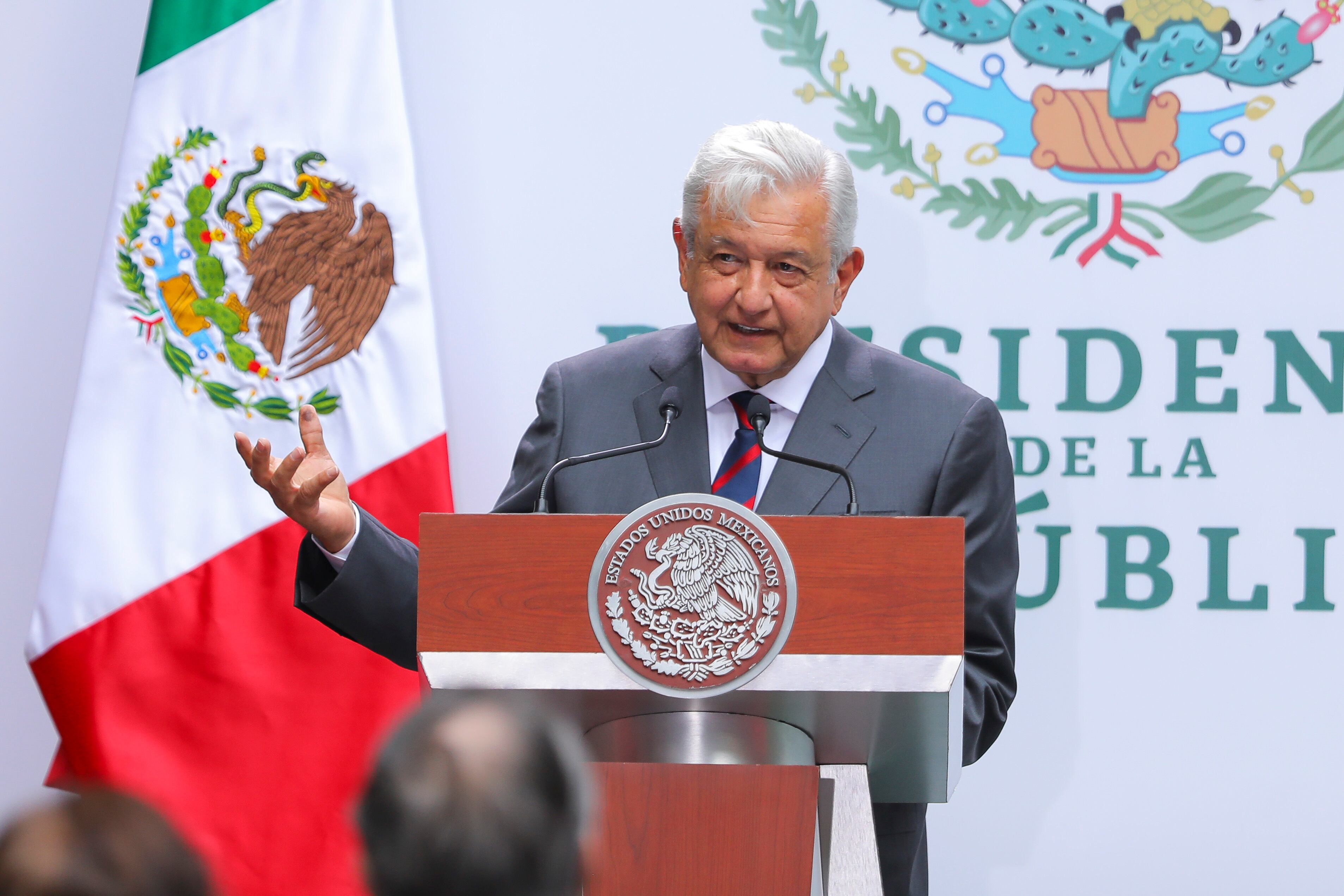 MEXICO CITY, MEXICO - APRIL 12: Andres Manuel Lopez Obrador, President of Mexico, speaks during a State of The Union Report on the 40 months of the current administration at Palacio Nacional on April 12, 2022 in Mexico City, Mexico. President Lopez Obrador talked about the current situation with the strategy to fight against Covid-19, the economic recovery and the corruption battle. (Photo by Agustin Cuevas/Getty Images)