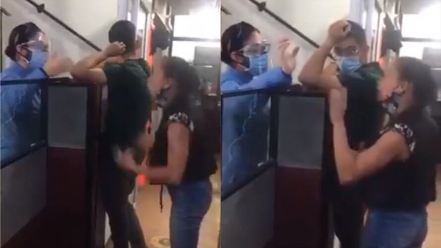 Momento en el que una mujer reclama a funcionarios de la Notaría 5 de Bucaramanga. Foto: Twitter: @qmoncaleano