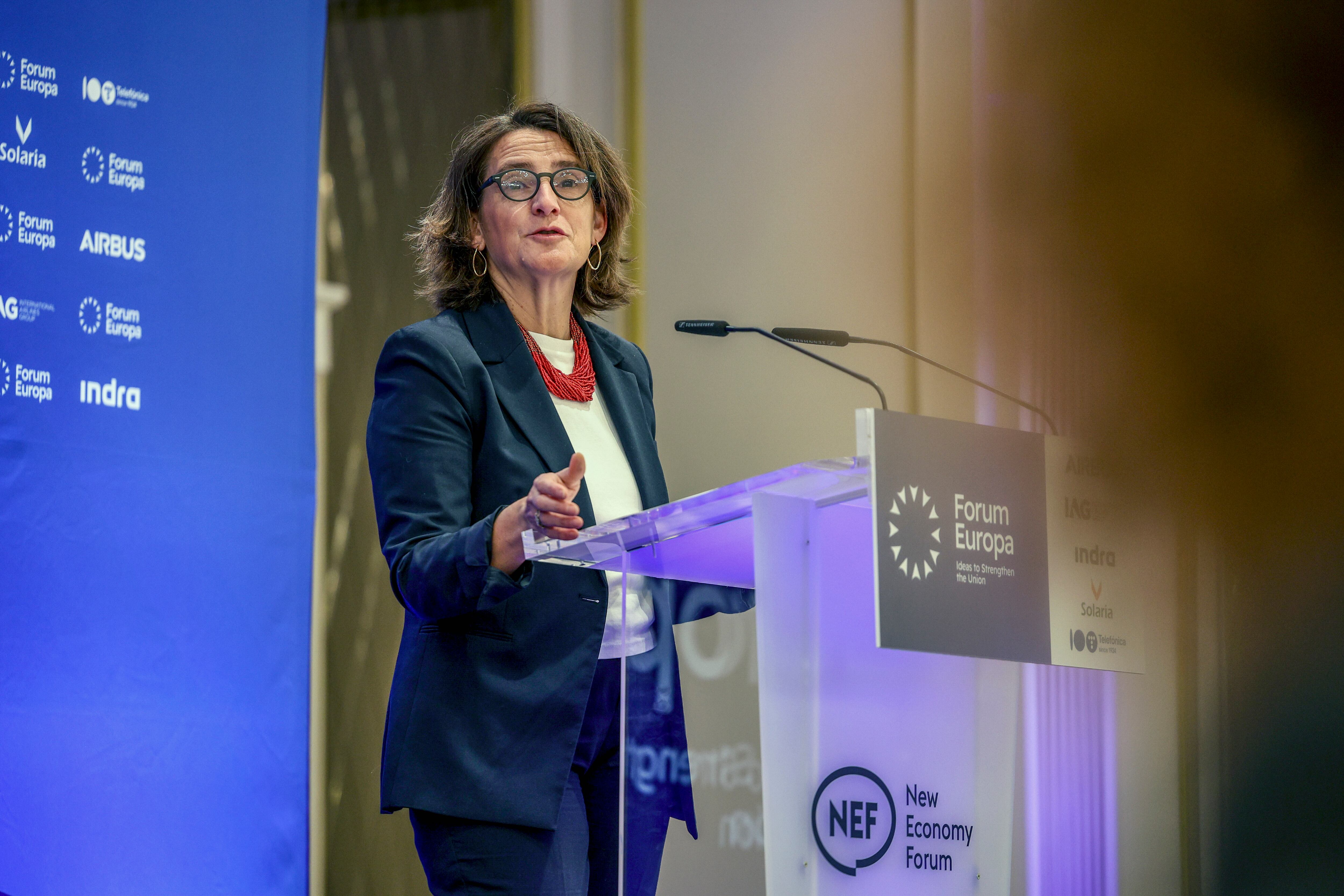 BRUSELAS (BÉLGICA), 20/01/2025.- La vicepresidenta ejecutiva de la Comisión Europea para una Transición Limpia, Justa y Competitiva, Teresa Ribera, asiste al Foro Nueva Economía.
