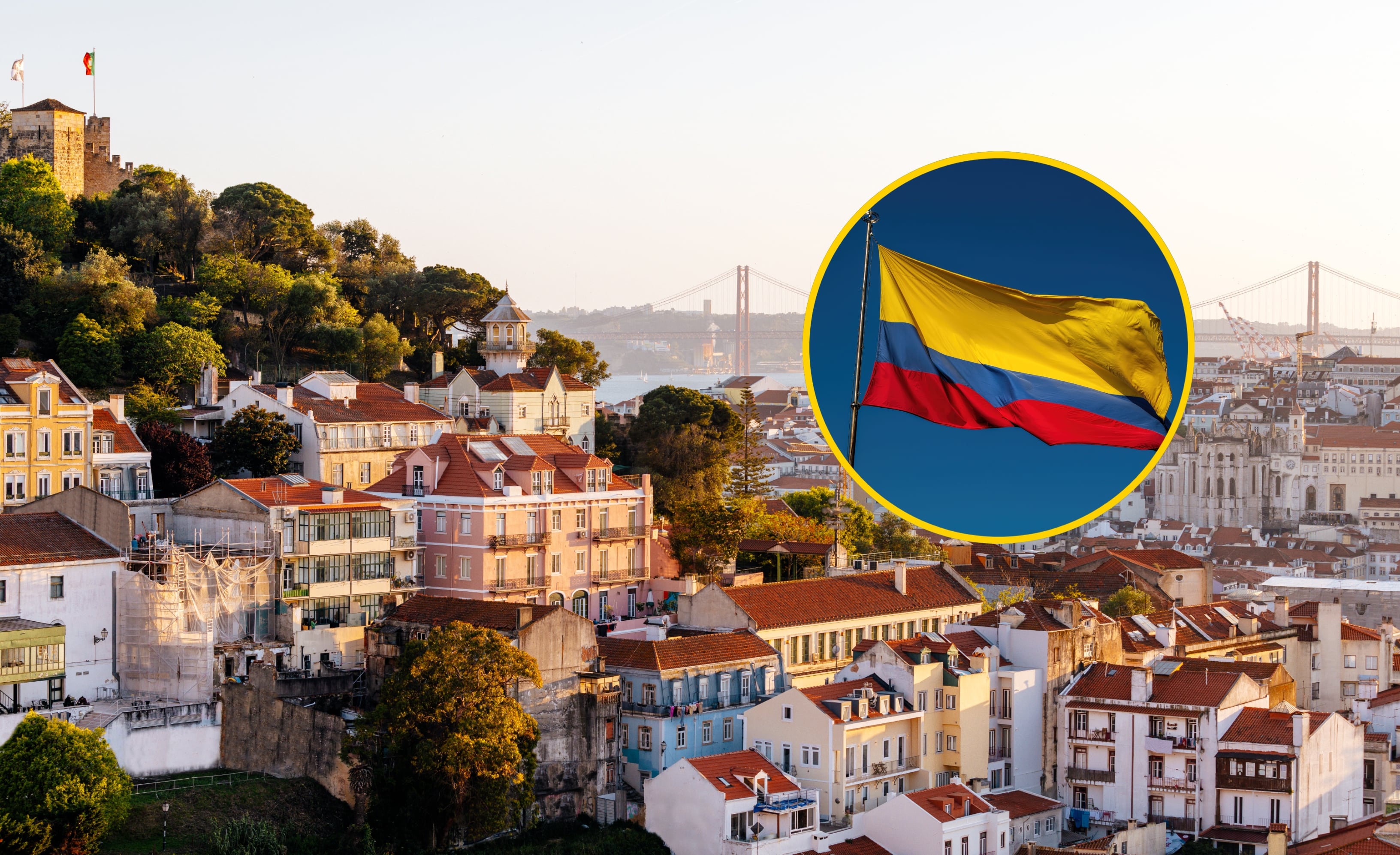 Portugal y bandera de Colombia. Foto: Alexander Spatari y Simon McGill vía Getty Images. 