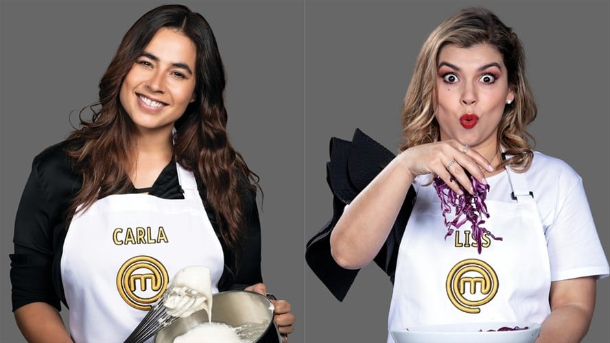 Actriz Carla Giraldo y humorista Liss Pereira en el reality MasterChef Celebrity. Foto: Colprensa