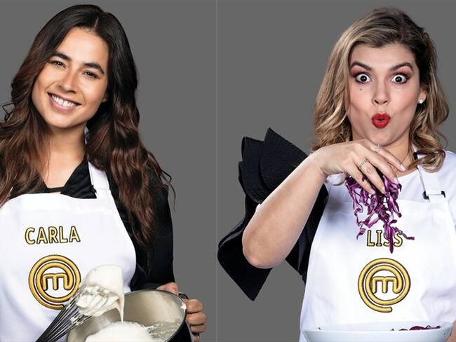 Actriz Carla Giraldo y humorista Liss Pereira en el reality MasterChef Celebrity. Foto: Colprensa