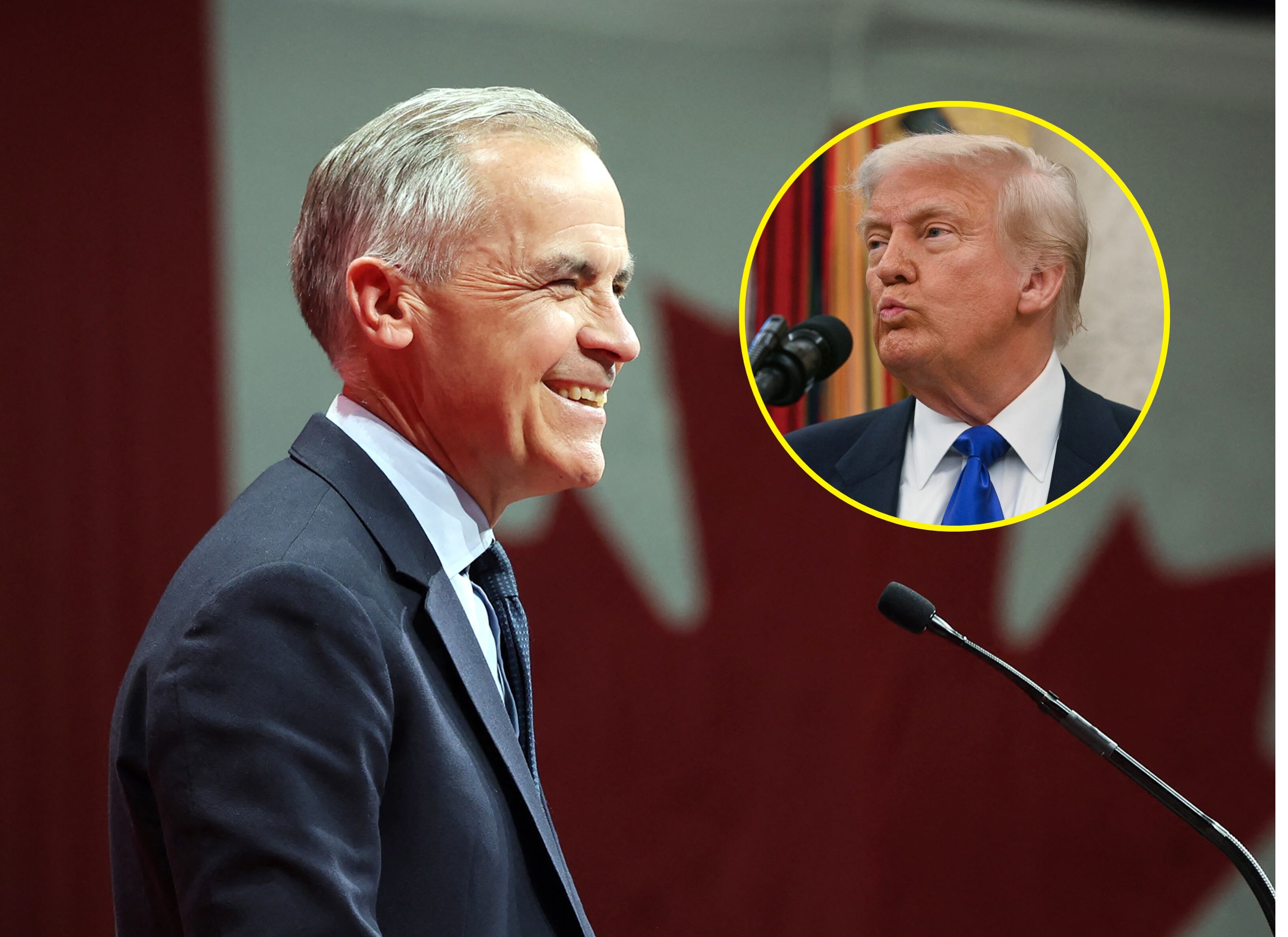 Primer ministro de Canadá, Mark Carney. FOTO: DAVE CHAN/AFP via Getty Images.// Donald Trump. FOTO: JIM WATSON/AFP via Getty Images