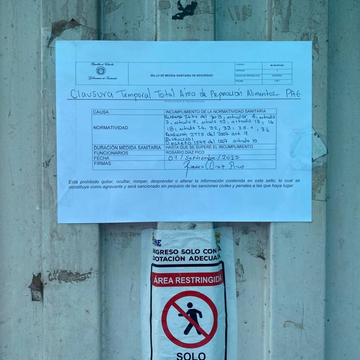 Cierran colegio en Santander por problemas de salubridad: 305 estudiantes se ven afectados