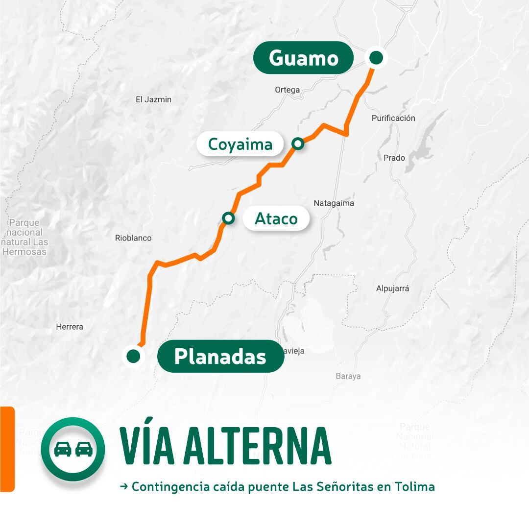 Afectación en vía Planadas-Guamo. Foto: Invías