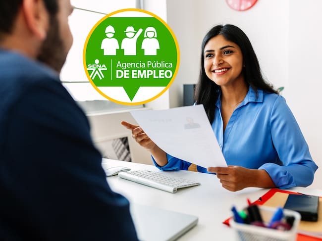 Referencia de ofertas laborales y logo de Agencia de Empleo Sena. Foto: Getty Images y página oficial de APE Sena.