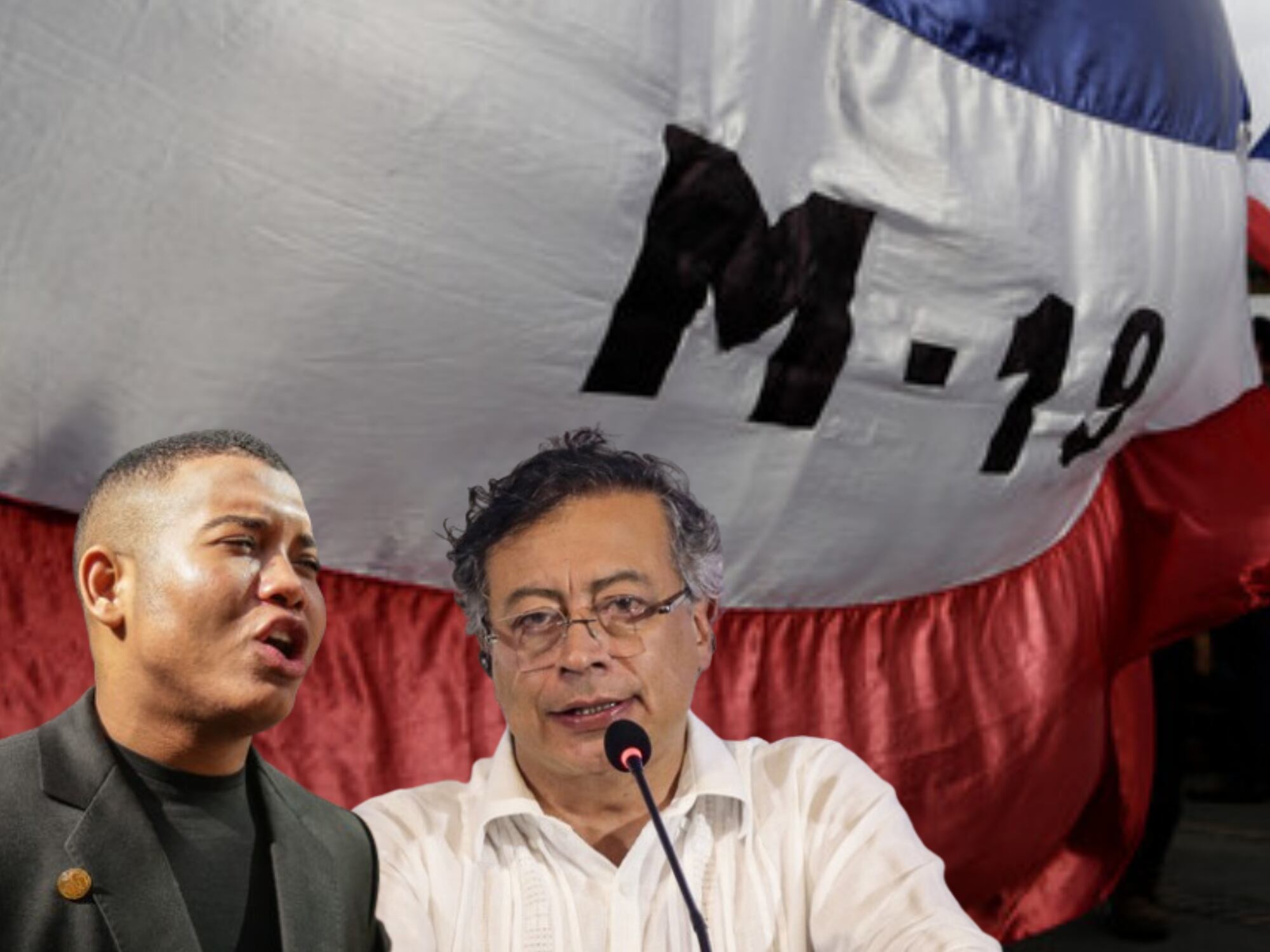 Miguel Polo Polo, Gustavo Petro y bandera del M-19. Foto: (Colprensa - Catalina Olaya) / (Colprensa - Catalina Olaya / Mario Franco – Colprensa