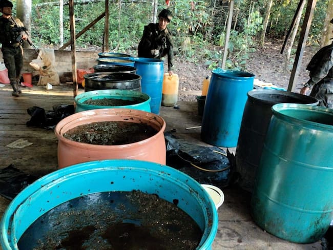 Laboratorio de procesamiento de pasta a base de coca en Putumayo. Foto: Ejército Nacional