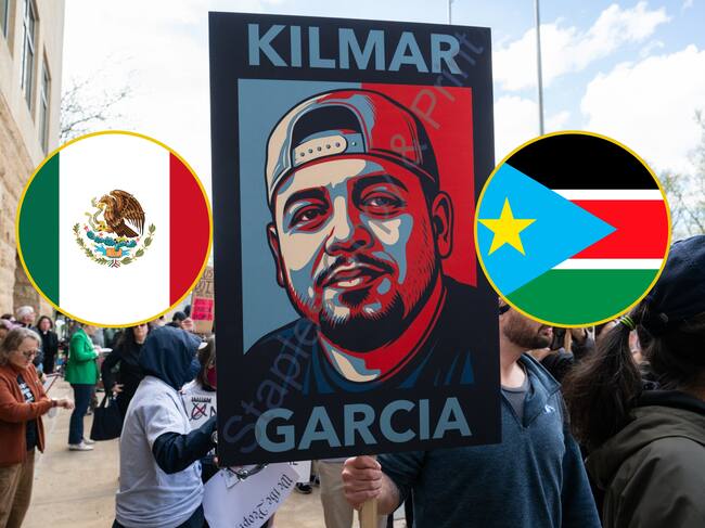 Cartel con la imagen de Kilmar Ábrego García, migrante salvadoreño. FOTO: EFE/ Annabelle Gordon ARCHIVO