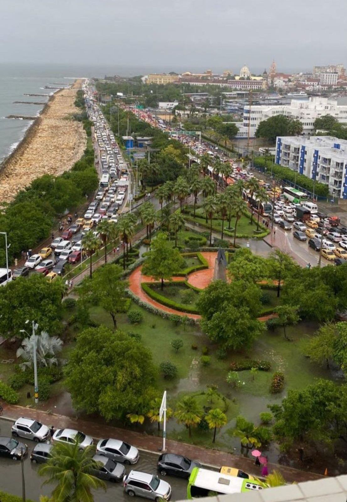 Así se ve Cartagena tras varias horas de fuertes lluvias. Foto: Suministrada.