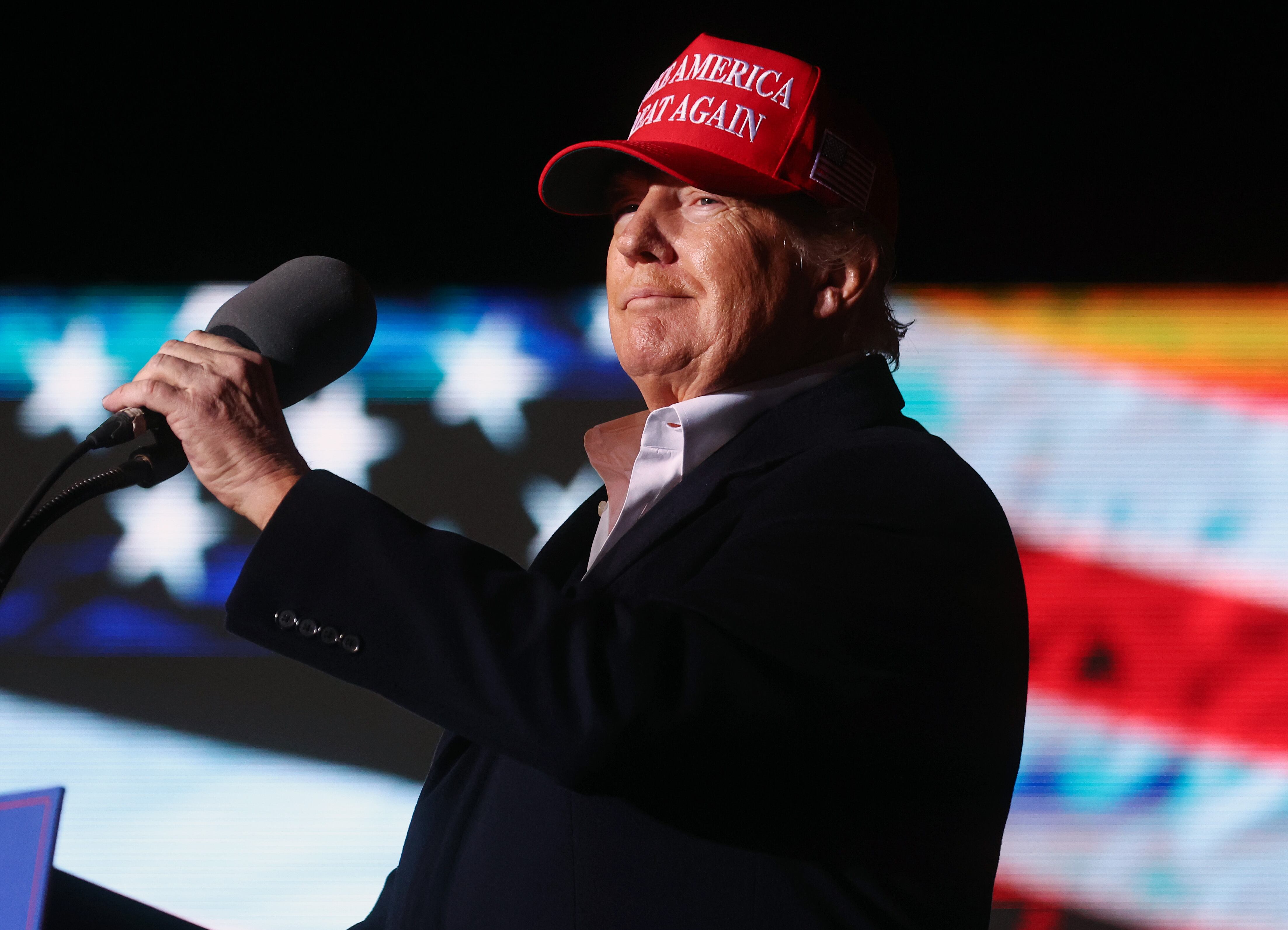 FLORENCE, ARIZONA - JANUARY 15: Former President Donald Trump prepares to speak at a rally at the Canyon Moon Ranch festival grounds on January 15, 2022 in Florence, Arizona. The rally marks Trump's first of the midterm election year with  races for both the U.S. Senate and governor in Arizona this year. (Photo by Mario Tama/Getty Images)