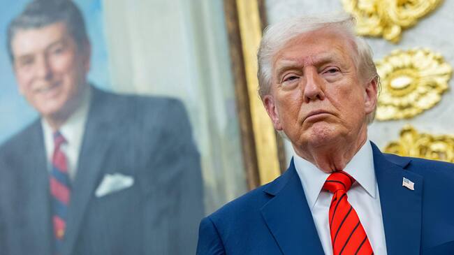 El presidente de Estados Unidos, Donald Trump, en la Casa Blanca, el 10 de octubre de 2025. FOTO: Shawn Thew/Getty Images