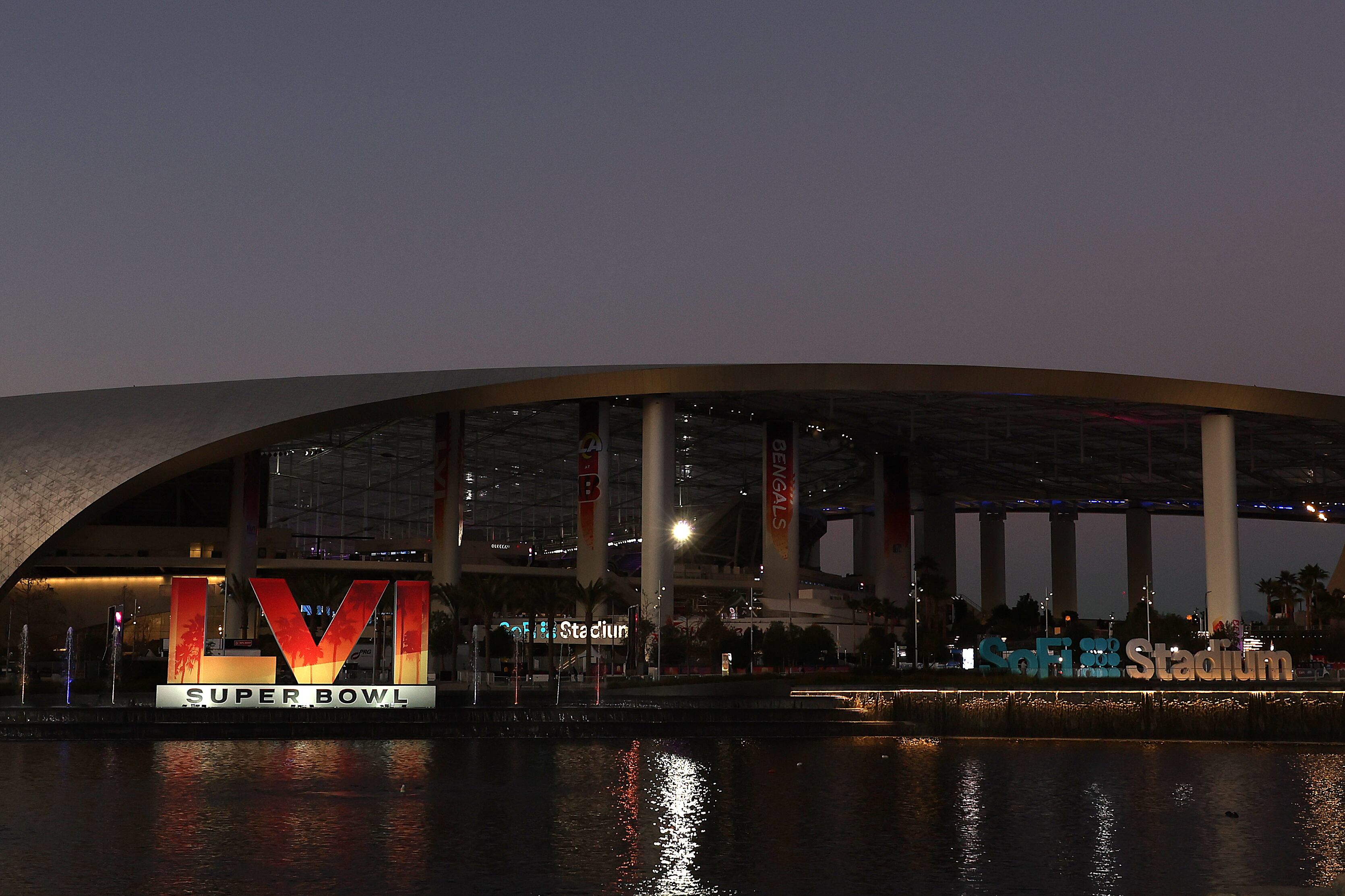 INGLEWOOD, CALIFORNIA - FEBRUARY 10: A general view of SoFi Stadium ahead of Super Bowl LVI between the Cincinnati Bengals and Los Angeles Rams on February 10, 2022 in Inglewood, California. (Photo by Rob Carr/Getty Images)