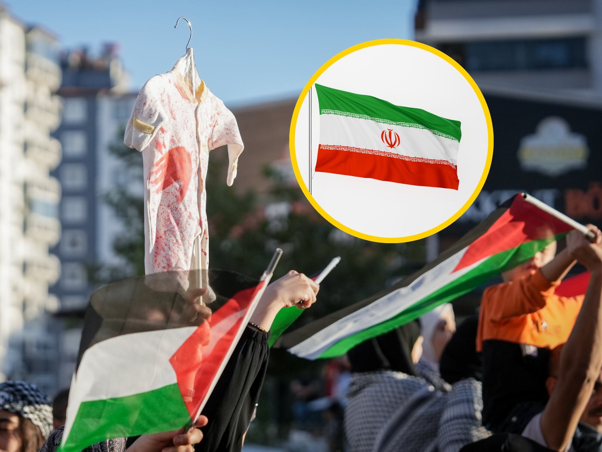 Se exige paz en Gaza y bandera de Irán. Foto: Mohammad Daher/NurPhoto/ Wong Yu Liang via Getty Images.