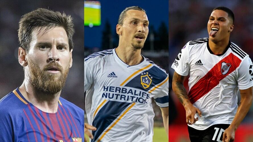 Lionel Messi, Zlatan Ibrahimovic y Juan Fernando Quintero. Foto: Getty Images