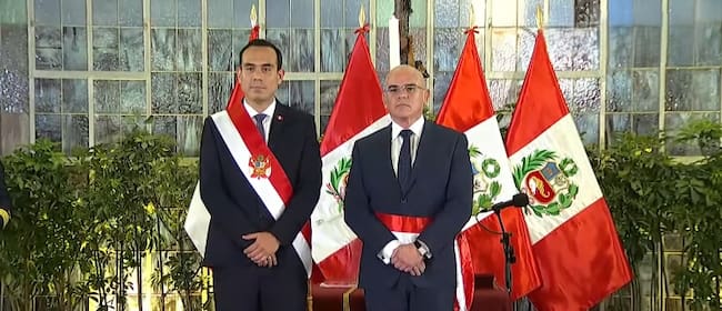 El presidente de Perú, José Jerí y el primer ministro, Ernesto Álvarez. FOTO: Captura de pantalla/Tvpe Noticias