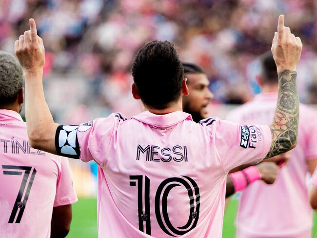 Lionel Messi celebra uno de sus goles contra Atlanta en la Leagues Cup. Foto: Twitter @MLS