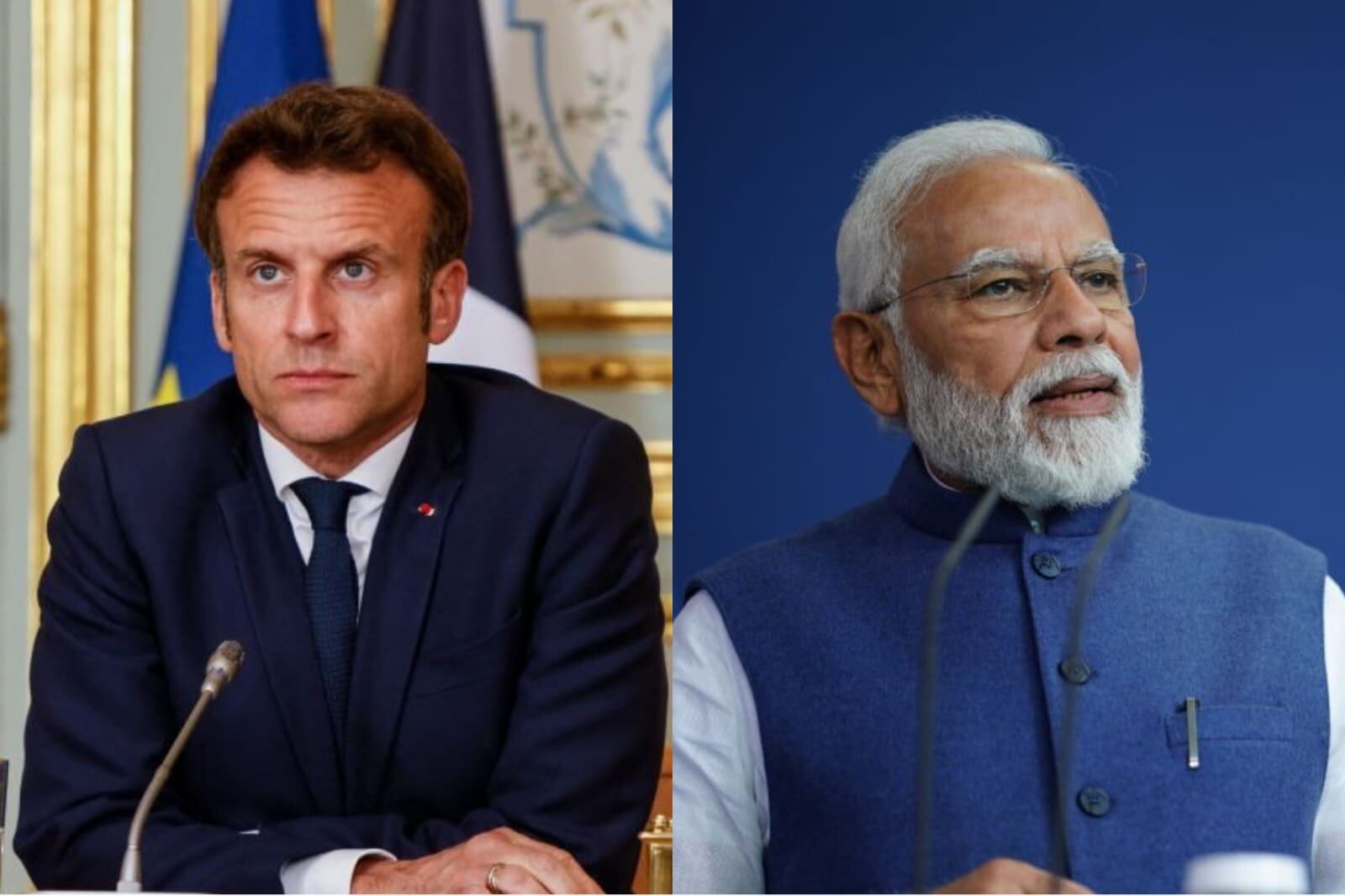 Presidente francés, Emmanuel Macron y primer ministro indio, Narendra Modi. Foto: Getty Images