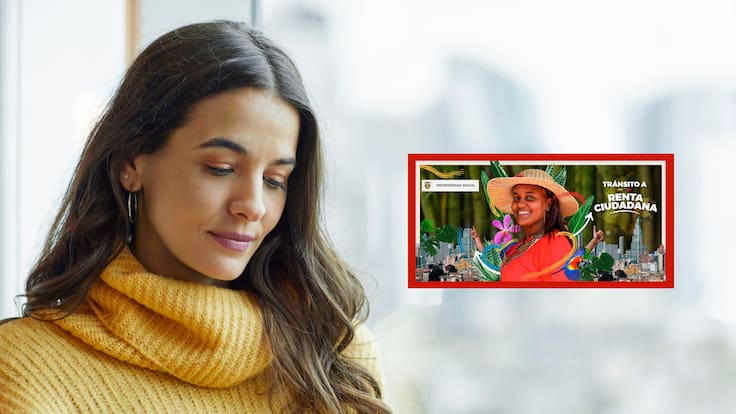 Mujer revisando su dispositivo móvil junto a una imagen referente a Renta Ciudadana (Fotos vía Getty Images y Colprensa)