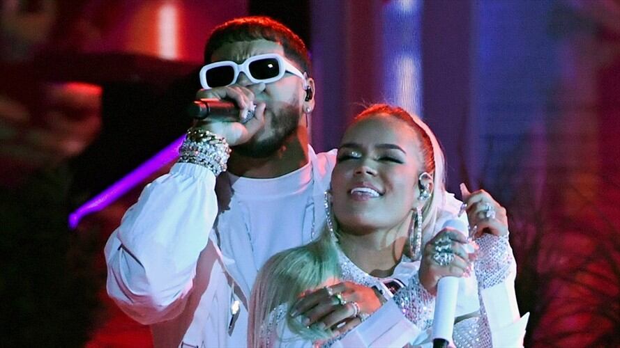 Cantantes Anuel AA y Karol G. Foto: Ethan Miller/Getty Images