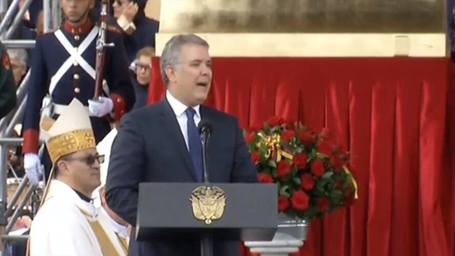 Duque pronuncia su discurso en la conmemoración de los 100 años de la "coronación de la patrona de Colombia". Foto: Presidencia
