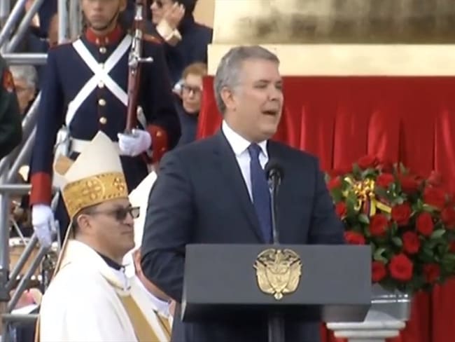 Duque pronuncia su discurso en la conmemoración de los 100 años de la &quot;coronación de la patrona de Colombia&quot;. Foto: Presidencia