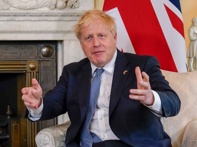 LONDON, ENGLAND - JUNE 06: Britain's Prime Minister Boris Johnson gestures as he meets with Prime Minister of Estonia Kaja Kallas (not pictured) at 10 Downing Street on June 06, 2022 in London, England. The UK's Prime Minister Boris Johnson will face a vote of confidence among Conservative MPs this evening, after at least 54 MPs submitted letters to a party committee to trigger the vote. He can prevail with a simple majority. (Photo by Alberto Pezzali-WPA Pool/Getty Images)