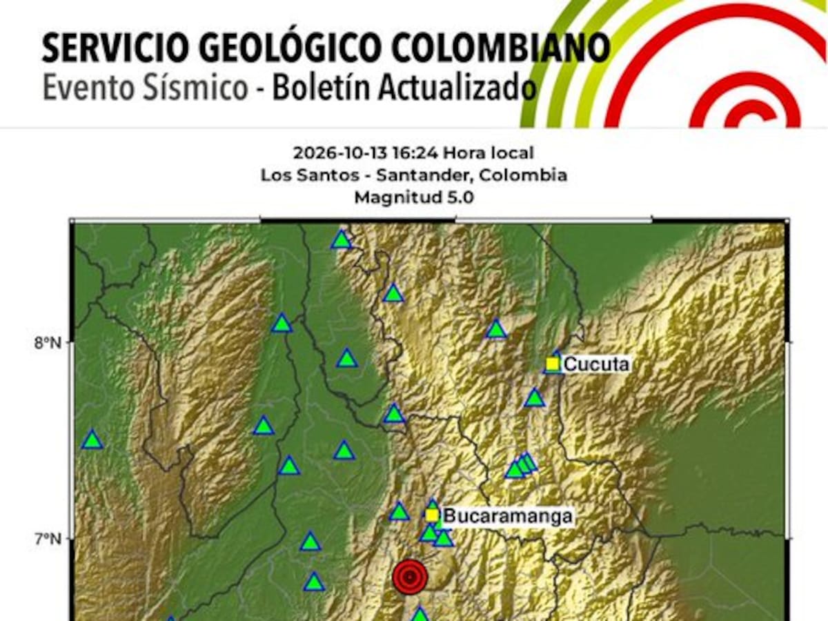 Temblor de magnitud 5.0 se sintió en Colombia HOY 13 de octubre: epicentro en Santander