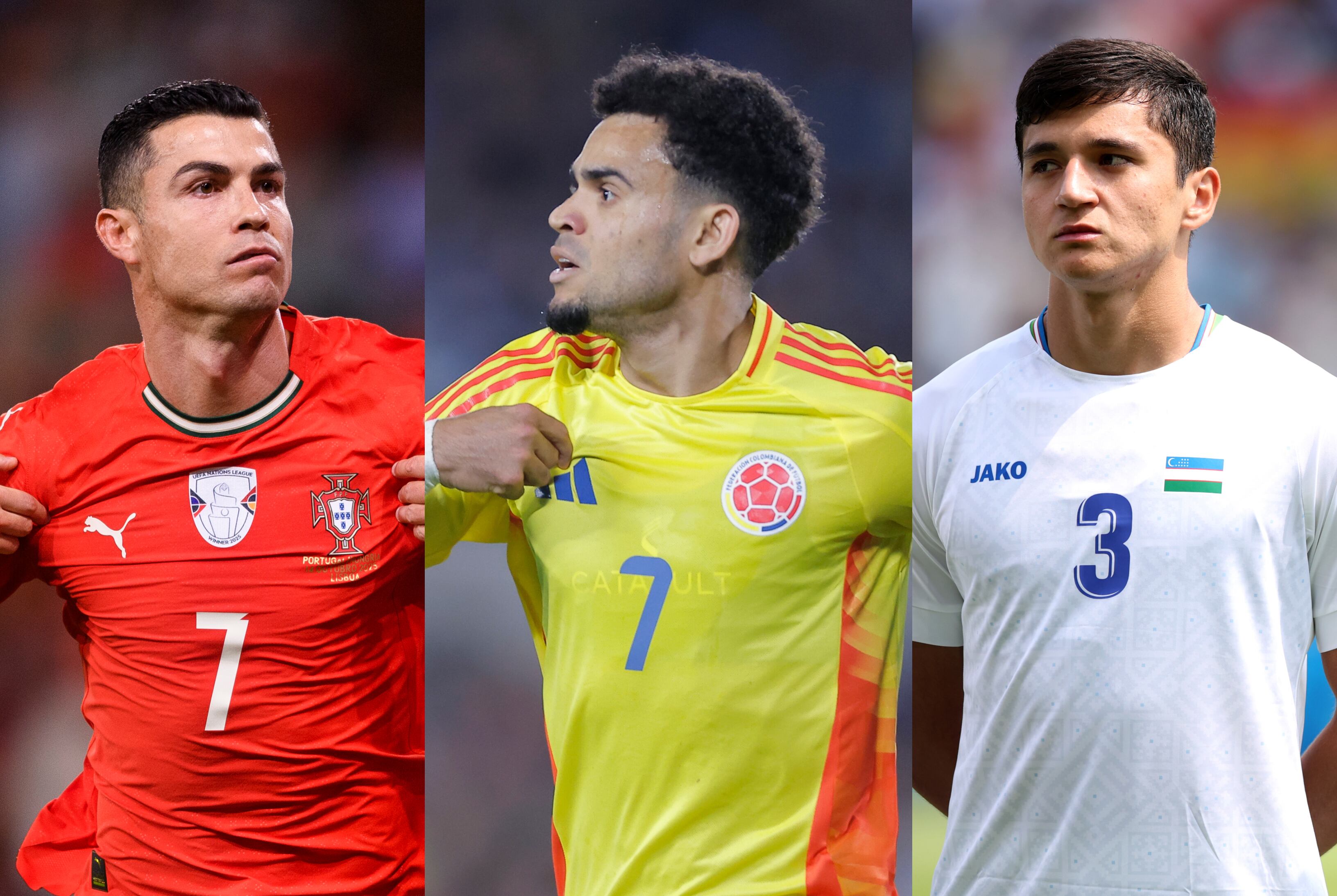 Cristiano Ronaldo: Miguel Lemos/Eurasia Sport Images.// Luis Díaz. FOTO: EFE/ Juan Ignacio Roncoroni.//Abdukodir Khusanov. FOTO: Alex Grimm - FIFA